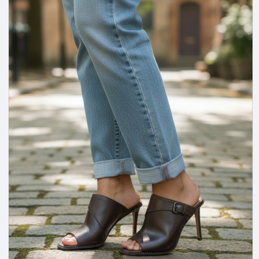 Coach " Maple" Brown  Leather Pencil Heeled Mules